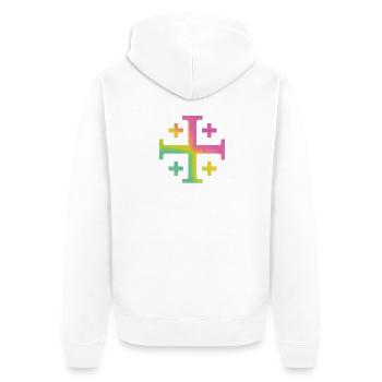 Croix de Kairos (Croix de Jérusalem) – Prairie printanière - Veste à capuche bio Premium Unisexe - blanc - Dos - Thijin (182cm)