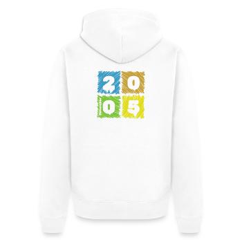 20. Geburtstag Farbige Patches since 12/2005 - Unisex Premium Bio Zip Hoodie - Weiß - Hinten - Thijin (182cm)