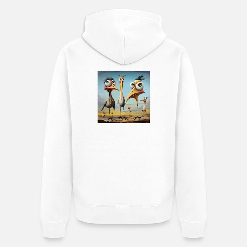 Volée d’oiseaux animée sur la plage - Veste à capuche bio Premium Unisexe - blanc