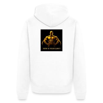 Goldener Kern Held Fitness Illustration - Unisex Premium Bio Zip Hoodie - Weiß - Hinten - Thijin (182cm)
