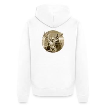 Hirsch - Unisex Premium Bio Zip Hoodie - Weiß - Hinten - Thijin (182cm)