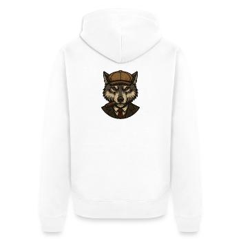 Wolf in beret and cigar - Unisex Premium Organic Zip Hoodie - white - Back - Thijin (182cm)