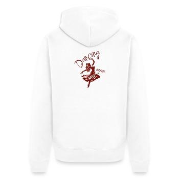 💃Wieder tanzen, inspiriert von Psalm 30,11 - Unisex Premium Bio Zip Hoodie - Weiß - Hinten - Thijin (182cm)