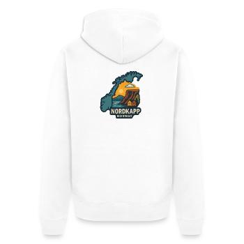Sonnenuntergang am Nordkap bei Klippan in Norwegen - Unisex Premium Bio Zip Hoodie - Weiß - Hinten - Thijin (182cm)