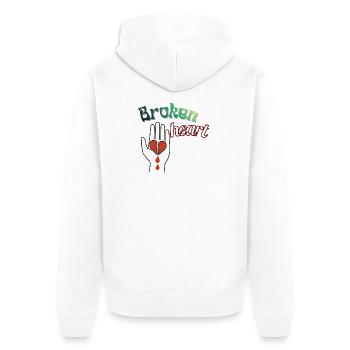 Hand mit gebrochenem Herzen - Unisex Premium Bio Zip Hoodie - Weiß - Hinten - Thijin (182cm)