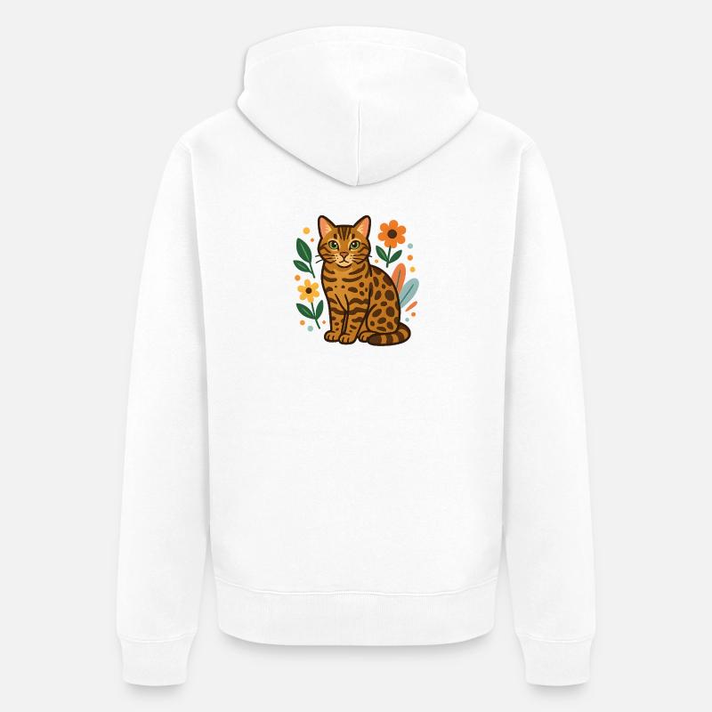 Chat du Bengale parmi les fleurs - Veste à capuche bio Premium Unisexe - blanc