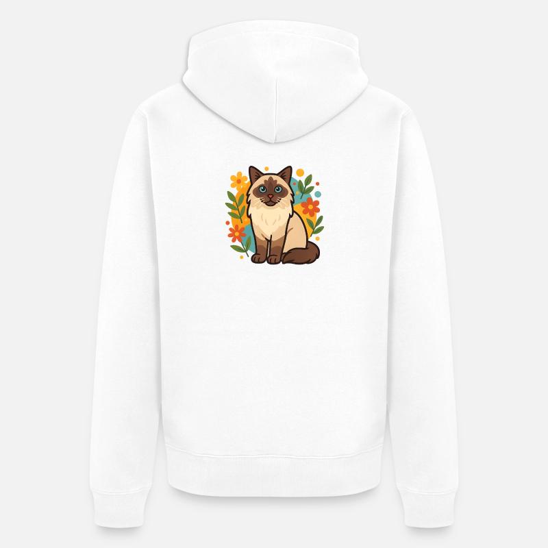 Chat Ragdoll avec cercle de fleurs - Veste à capuche bio Premium Unisexe - blanc