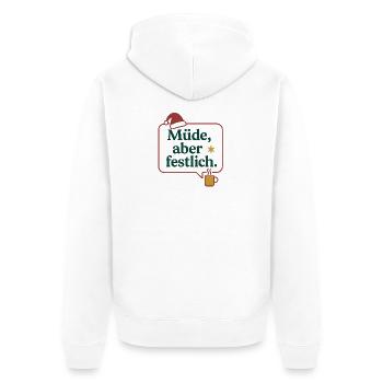 Müde, aber festlich - Unisex Premium Bio Zip Hoodie - Weiß - Hinten - Thijin (182cm)