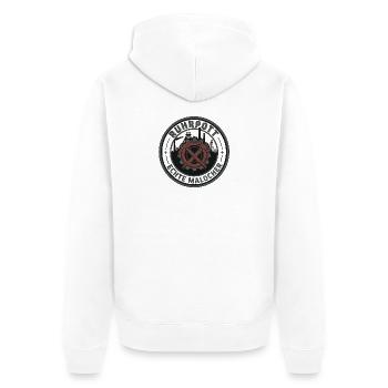 Ruhrpott Echte Malocher Patch - Unisex Premium Bio Zip Hoodie - Weiß - Hinten - Thijin (182cm)