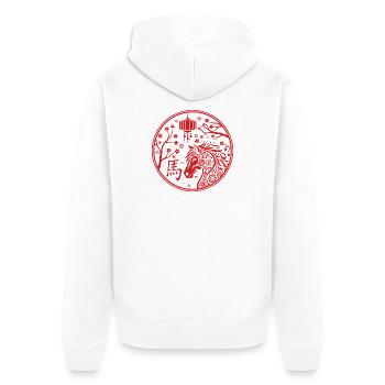Chinesisches Neujahr des Pferdes 2026 - Unisex Premium Bio Zip Hoodie - Weiß - Hinten - Thijin (182cm)