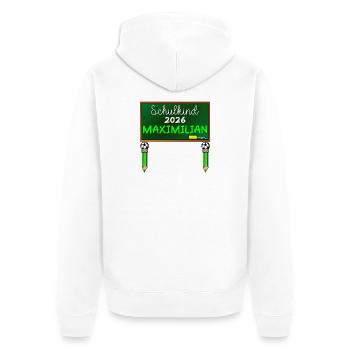 SCHULKIND 2026 MAXIMILIAN GRUNDSCHULE FUßBALL - Unisex Premium Bio Zip Hoodie - Weiß - Hinten - Thijin (182cm)