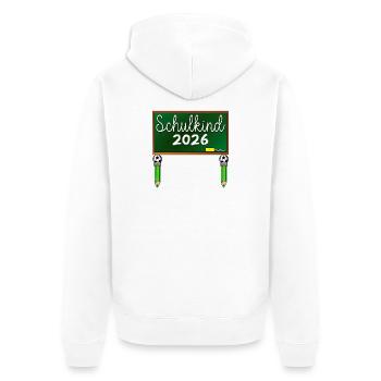 Einschulung Schulkind 2026 Schulanfang Fussball - Unisex Premium Bio Zip Hoodie - Weiß - Hinten - Thijin (182cm)