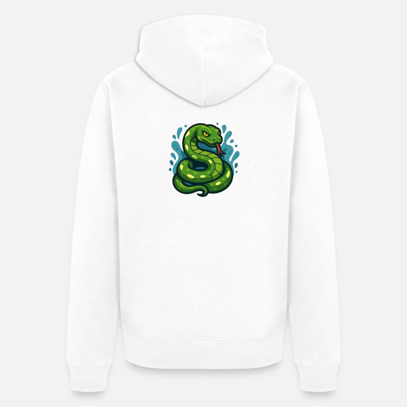 Green Tree Python Snake in Wave - Unisex Premium Organic Zip Hoodie - white