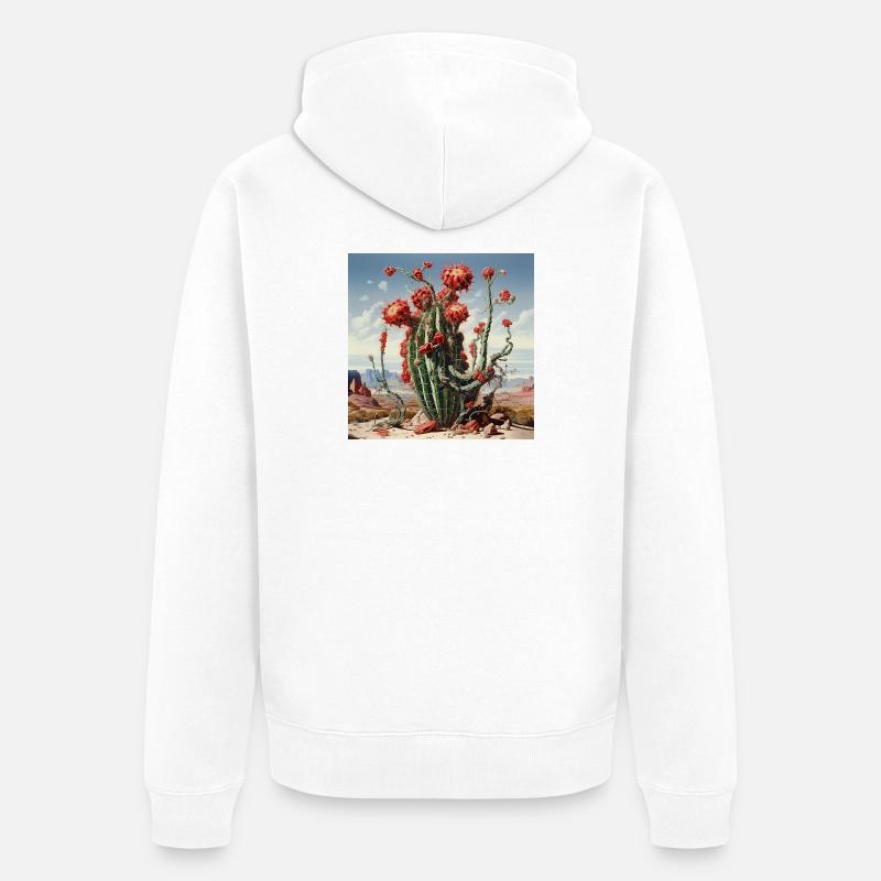 Cactus du désert aux fleurs rouges - Veste à capuche bio Premium Unisexe - blanc