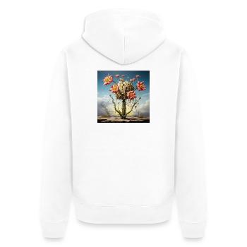 S surrealer Kaktus mit riesigen Blüten - Unisex Premium Bio Zip Hoodie - Weiß - Hinten - Thijin (182cm)