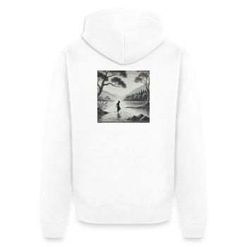 Silhouette am See im Mondlicht - Unisex Premium Bio Zip Hoodie - Weiß - Hinten - Thijin (182cm)