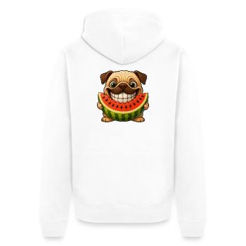 Happy Pug with Melon Summer Dogs Fun - Unisex Premium Organic Zip Hoodie - white - Back - Thijin (182cm)