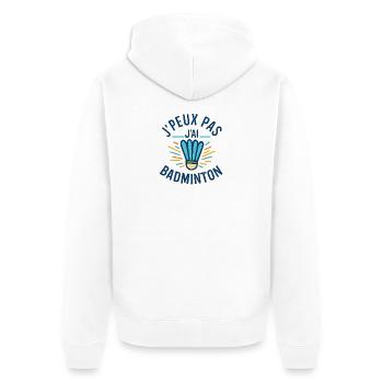 Ich kann nicht Badminton haben - Unisex Premium Bio Zip Hoodie - Weiß - Hinten - Thijin (182cm)