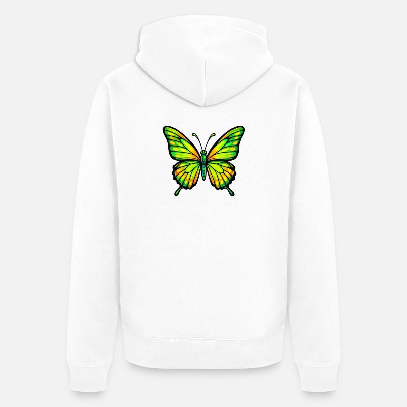 Papillon Vert Éclatant Jaune - Veste à capuche bio Premium Unisexe - blanc
