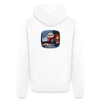 Winter Eule: Ich bleib drin - Unisex Premium Bio Zip Hoodie - Weiß - Hinten - Thijin (182cm)
