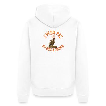 Ich kann nicht, ich muss Holz schneiden - Unisex Premium Bio Zip Hoodie - Weiß - Hinten - Thijin (182cm)