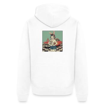 Häsin Racer Pinup Retro Auto - Unisex Premium Bio Zip Hoodie - Weiß - Hinten - Thijin (182cm)