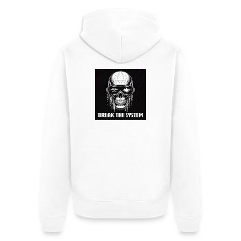Cyberpunk Schädel zerstört das System - Unisex Premium Bio Zip Hoodie - Weiß - Hinten - Thijin (182cm)