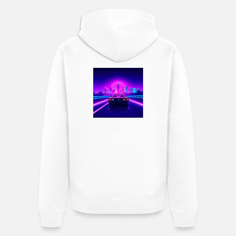 Skyline néon et cabriolet rétro - Veste à capuche bio Premium Unisexe - blanc