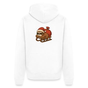 Cooles Weihnachtsfaultier auf Schlitten - Unisex Premium Bio Zip Hoodie - Weiß - Hinten - Thijin (182cm)