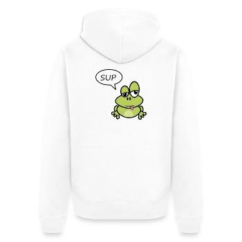Kleiner Frosch sagt Sup - Unisex Premium Bio Zip Hoodie - Weiß - Hinten - Thijin (182cm)