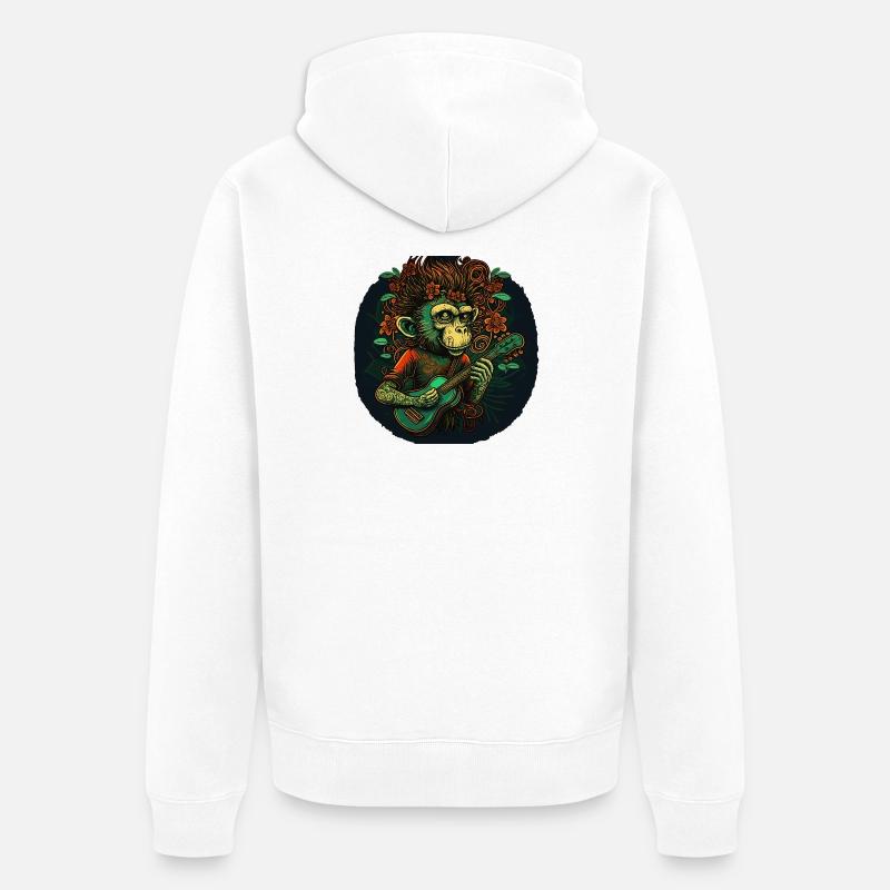 Singe avec guitare dans la jungle - Veste à capuche bio Premium Unisexe - blanc