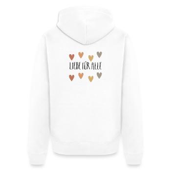 Liebe für alle, Frieden, Freude, Peace, Weltfriede - Unisex Premium Bio Zip Hoodie - Weiß - Hinten - Thijin (182cm)