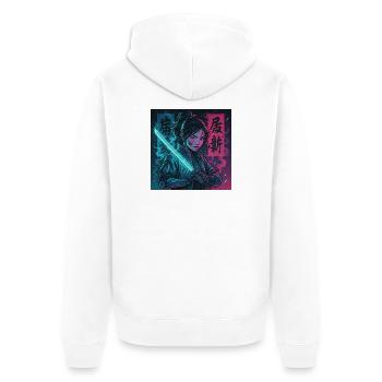 Cyber Samurai Girl Harajuku Y2K Anime Streetwear - Unisex Premium Bio Zip Hoodie - Weiß - Hinten - Thijin (182cm)