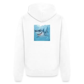 Casual Sunglasses Shark – Cool Under Water - Unisex Premium Organic Zip Hoodie - white - Back - Thijin (182cm)