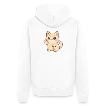 Kawaii Kitten Waving Design - Unisex Premium Organic Zip Hoodie - white - Back - Thijin (182cm)