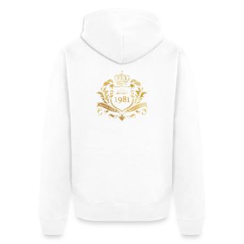 45th Birthday Semper Verum - Established 01/1981 - Unisex Premium Organic Zip Hoodie - white - Back - Thijin (182cm)