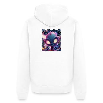 Neon-Alien Porträt im Psychedelicht - Unisex Premium Bio Zip Hoodie - Weiß - Hinten - Thijin (182cm)