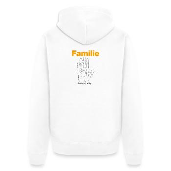 Familie bedeutet alles – Hände, die verbinden - Unisex Premium Bio Zip Hoodie - Weiß - Hinten - Thijin (182cm)