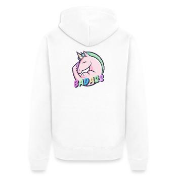 Badass Licorne Pastel ArcEnCiel - Veste à capuche bio Premium Unisexe - blanc - Dos - Thijin (182cm)