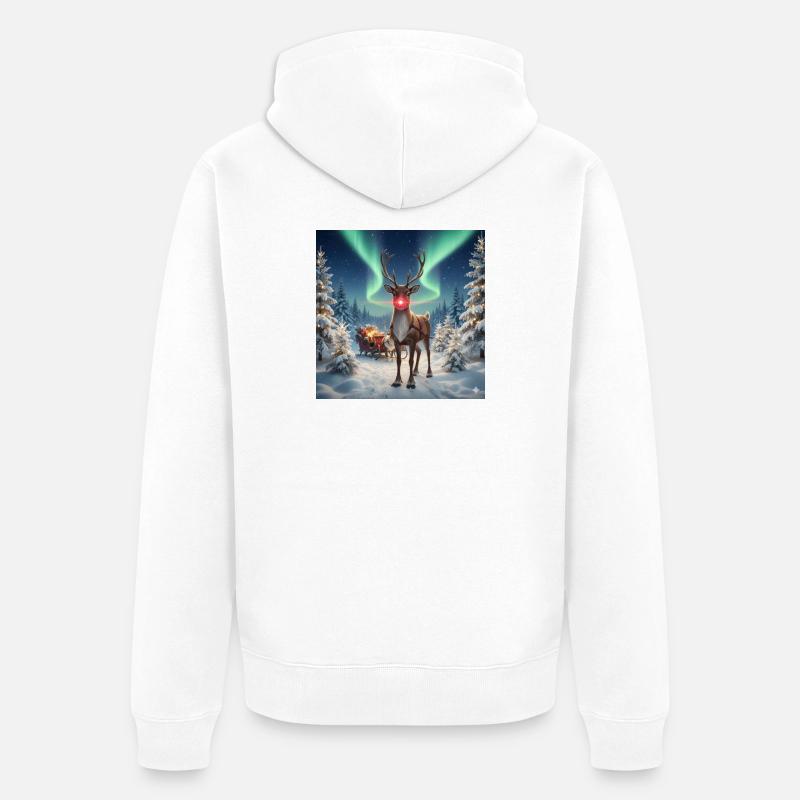 Rodolphe dans la forêt polaire - Veste à capuche bio Premium Unisexe - blanc