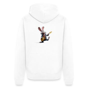 Rockhase mit E-Gitarre im Cartoon Style - Unisex Premium Bio Zip Hoodie - Weiß - Hinten - Thijin (182cm)