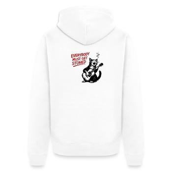 Katzenrock Stoned Guitar Cat - Unisex Premium Bio Zip Hoodie - Weiß - Hinten - Thijin (182cm)