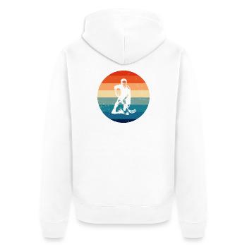 Floorball Stil für jeden Anlass - Unisex Premium Bio Zip Hoodie - Weiß - Hinten - Thijin (182cm)