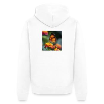 Goldener Schmetterling auf leuchtender Blüte - Unisex Premium Bio Zip Hoodie - Weiß - Hinten - Thijin (182cm)