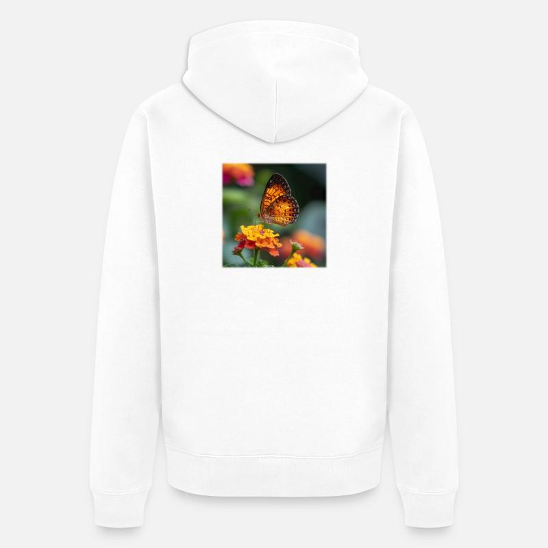 Papillon doré sur fleur éclatante - Veste à capuche bio Premium Unisexe - blanc