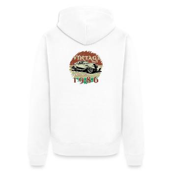 40e anniversaire - Classique - Vintage depuis 02/1986 - Veste à capuche bio Premium Unisexe - blanc - Dos - Thijin (182cm)