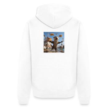 Lustiger Otter mit Pfannkuchen Chaos Design - Unisex Premium Bio Zip Hoodie - Weiß - Hinten - Thijin (182cm)