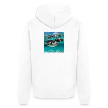 Pinguin unter Wasser Türkis Ozean Natur Design - Unisex Premium Bio Zip Hoodie - Weiß - Hinten - Thijin (182cm)