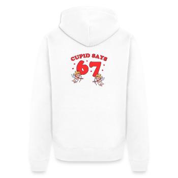 Cupid Says 67 – liebevolles Cupido-Design  - Unisex Premium Bio Zip Hoodie - Weiß - Hinten - Thijin (182cm)