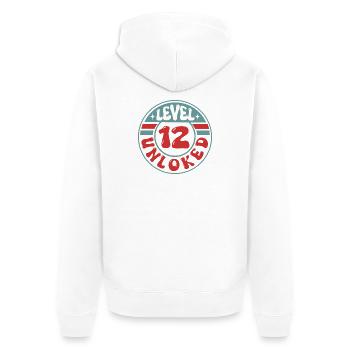 Niveau 12 Débloqué – Design d’anniversaire de joueur cool - Veste à capuche bio Premium Unisexe - blanc - Dos - Thijin (182cm)